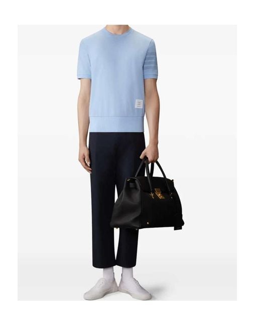 Thom Browne Blue Jersey 4-Bar T-Shirt for men