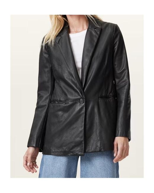 AllSaints Black Deri Leather Blazer