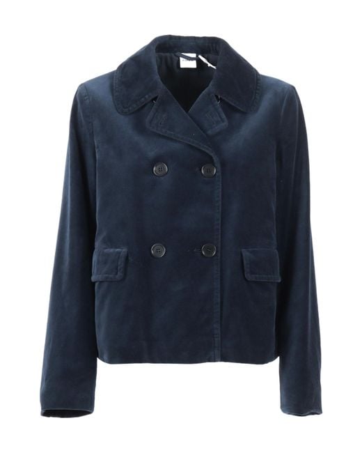 Aspesi Blue Double-Breasted Velvet-Texture Jacket