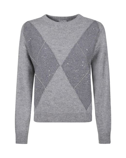 Peserico Women's Gray Argyle Embellished Sweater