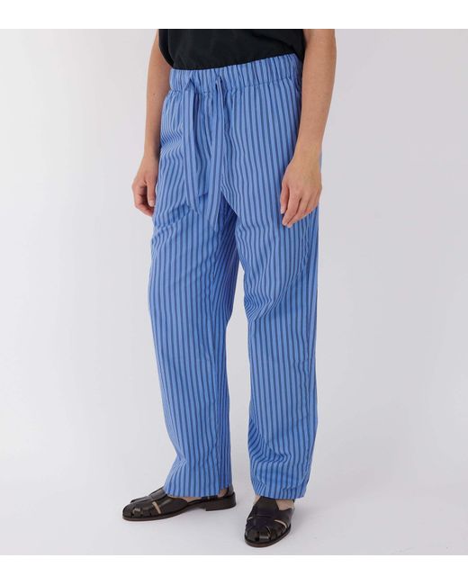 Tekla Blue Striped Poplin Pajama Pants for men