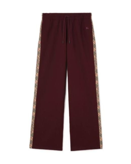 Burberry Purple Checked-Band Wide-Leg Drawstring Pants