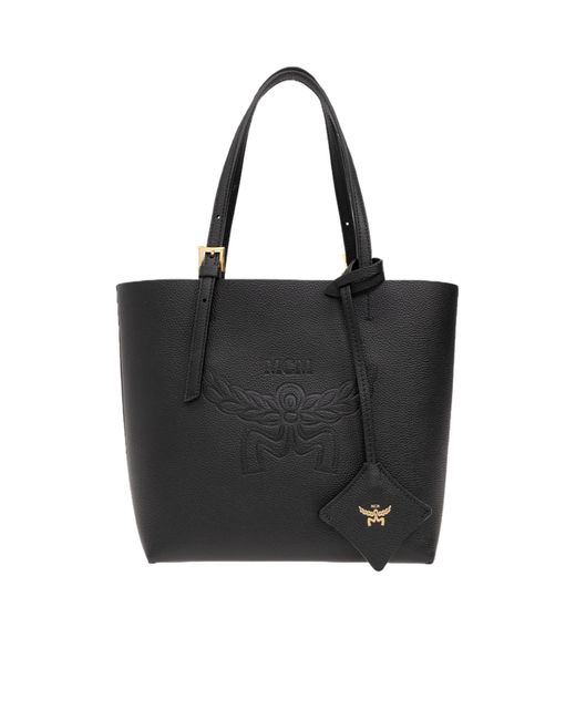 MCM Black Himmel Logo Debossed Tote Bag
