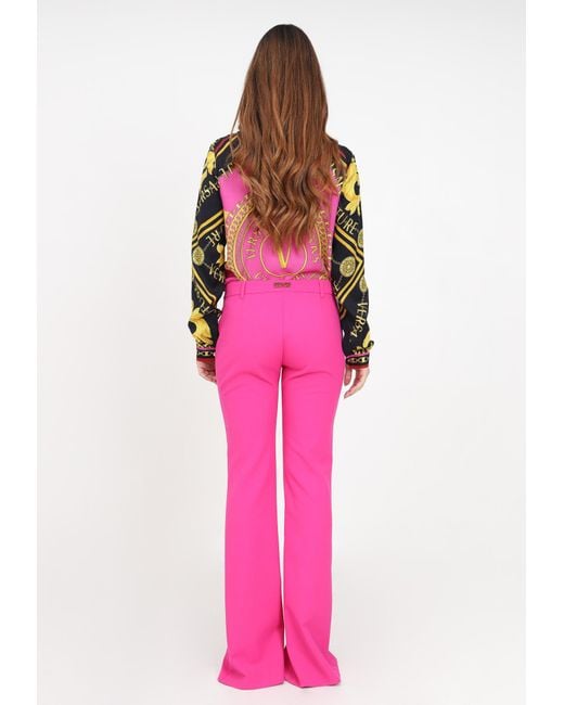Versace Jeans Pink Couture Logo-Lettering Front-Slits Flared Trousers