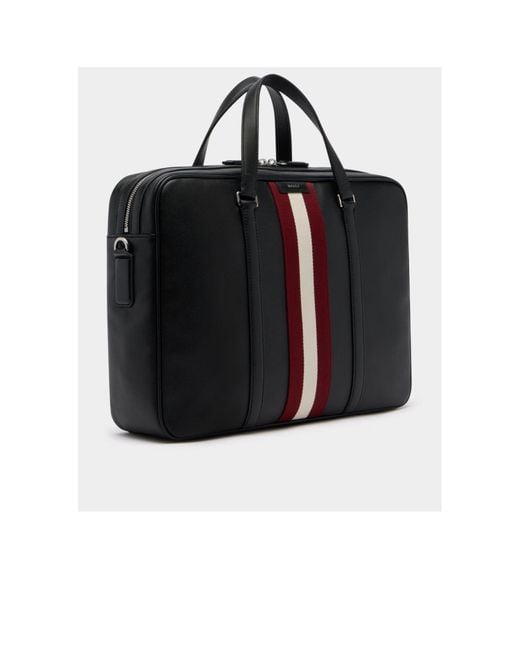 Bally Black Code Logo Printed Striped Briefcase for men