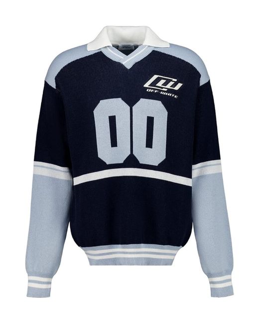 Off-White c/o Virgil Abloh Blue Long-Sleeved Polo Collar Knit Sweater for men