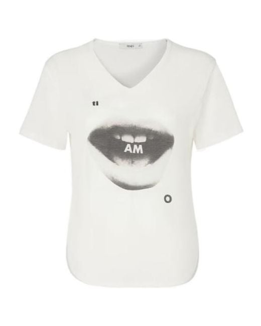 Fendi White Ivory Jersey T-Shirt With Ti Amo Print