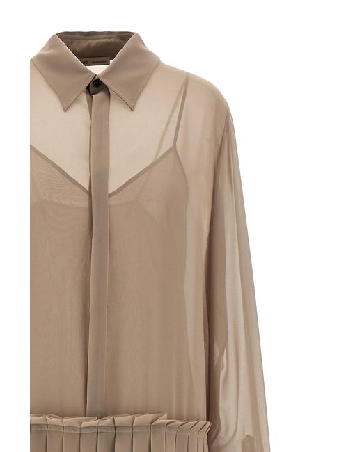 AMI Natural Long-Sleeved Pleated Midi Dress