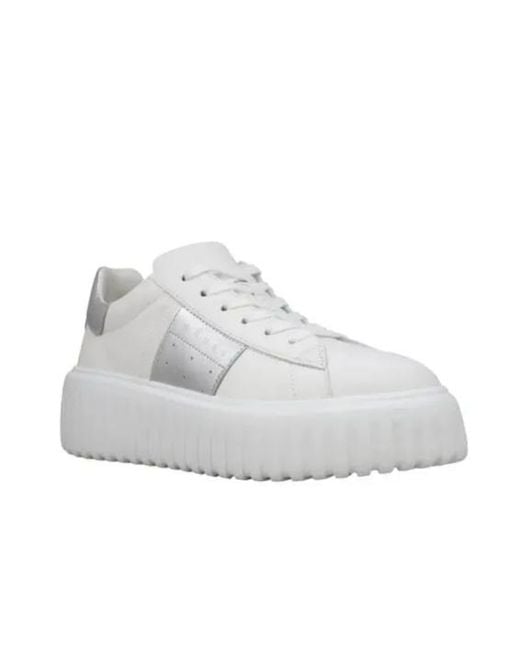 Hogan White Round-Toe Lace-Up Sneakers