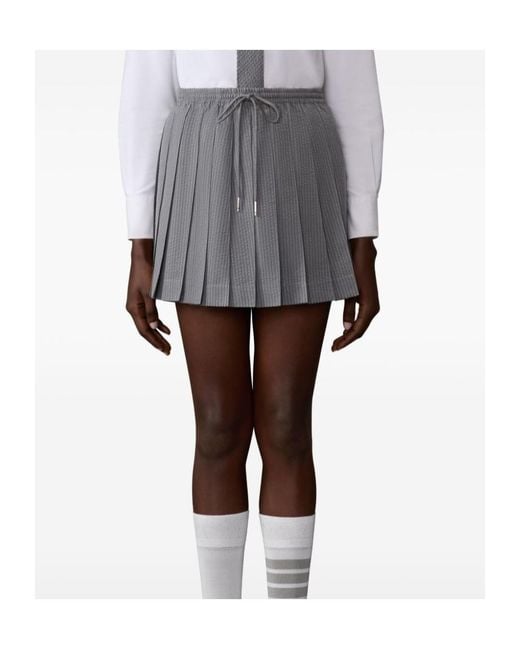 Thom Browne Gray Drawstring Pleated Mini Skirt