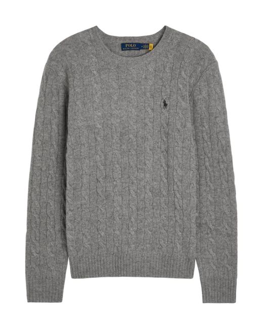 Polo Ralph Lauren Gray Cable Knit Wool-Cashmere Blend Sweater With Logo for men