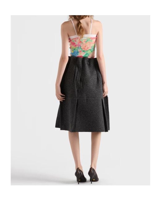 Prada White Ribbed Knit Cotton Top With Floral Print