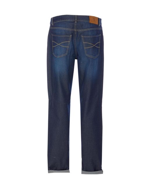 Brunello Cucinelli Blue Logo Patch Turn-Up Hem Jeans for men