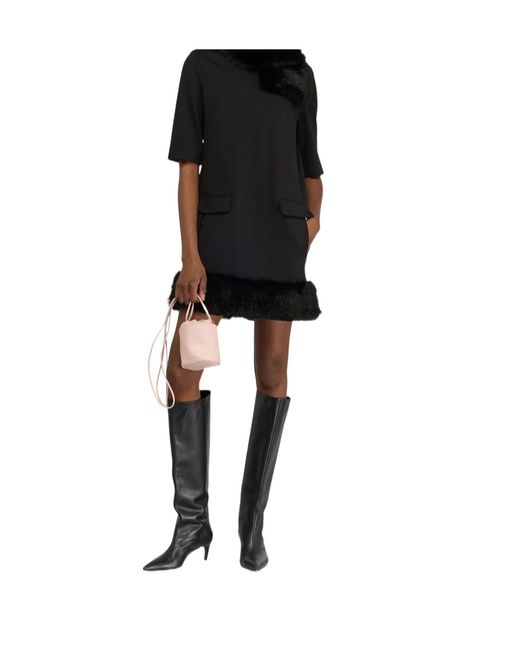 Semicouture Women's Black Arcadia Faux Fur Trim Dress