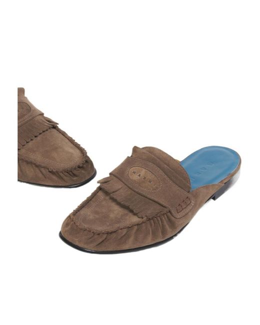 Marni Brown Fringe Trim Sabots for men
