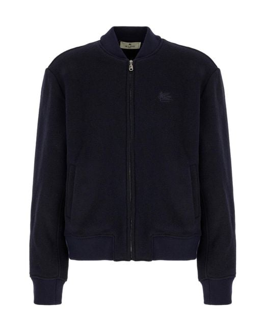 Etro Blue Embroidered-Logo Jacket for men