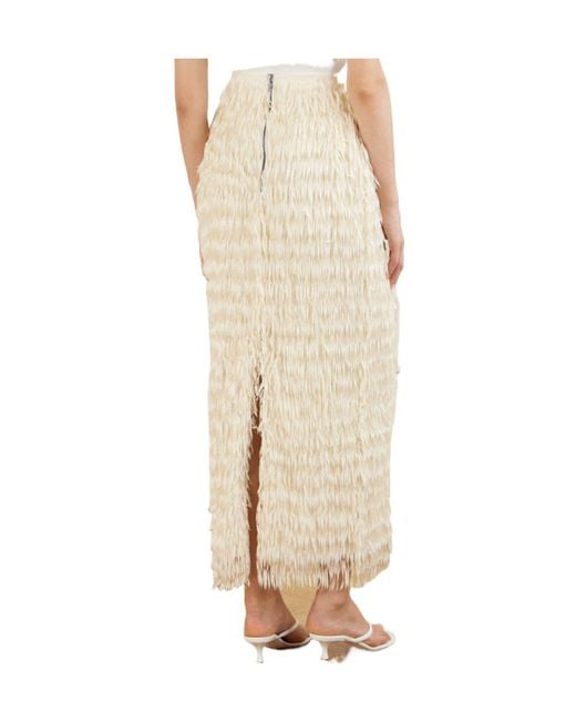 Maticevski White Resonate Fringed Satin Midi Skirt