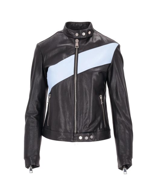Lela Rose Black Colour-Block Leather Biker Jacket