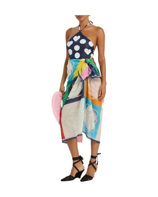 Jacquemus Blue Polka Dot High Neck Swimsuit
