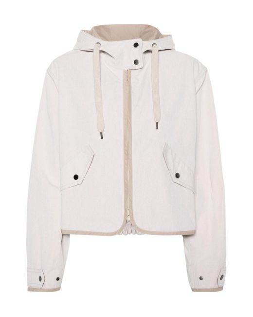 Brunello Cucinelli White Zip-Up Hooded Drawstring Jacket