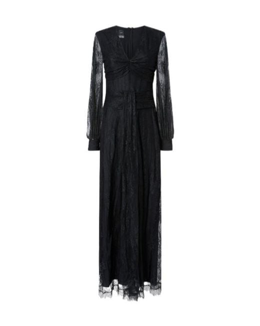 Pinko Black Long Lace Dress With V-Neck