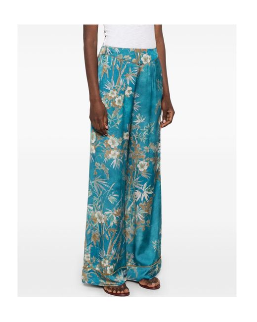 Forte_forte Blue Floral-Print Silk Palazzo Pants