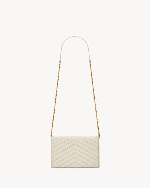 Saint Laurent White Cassandre Envelope Chain Wallet