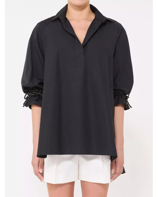 Max Mara Black Drawstring-Cuff Popover Shirt