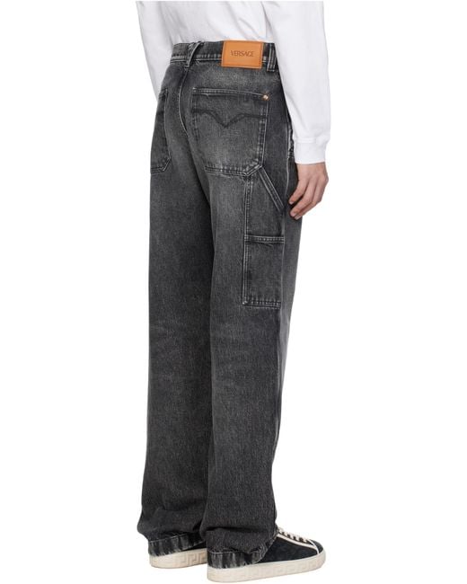 Versace Blue Logo-Patch Patchwork-Designed Jeans for men
