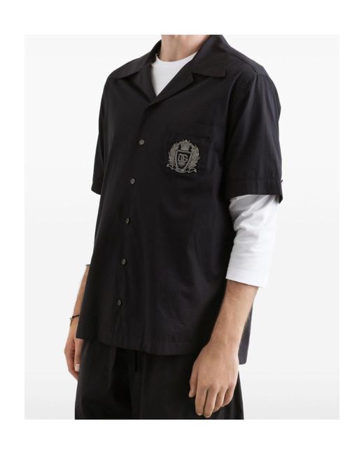 Dolce & Gabbana Black Logo Patch Short-Sleeved Shirt for men