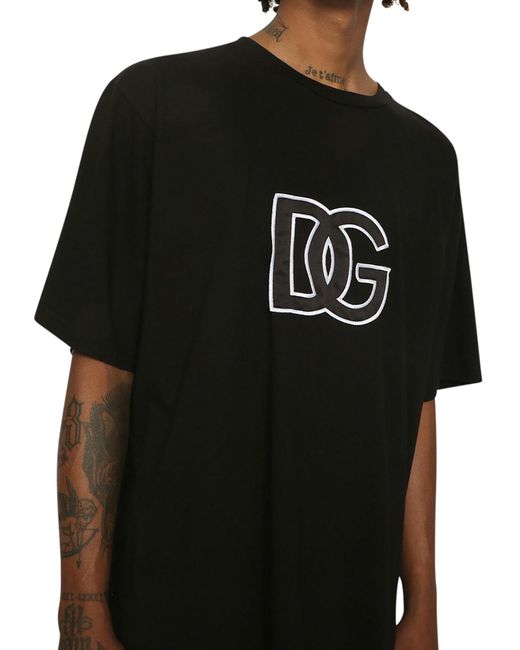 Dolce & Gabbana Black Logo-Printed Short-Sleeved T-Shirt for men