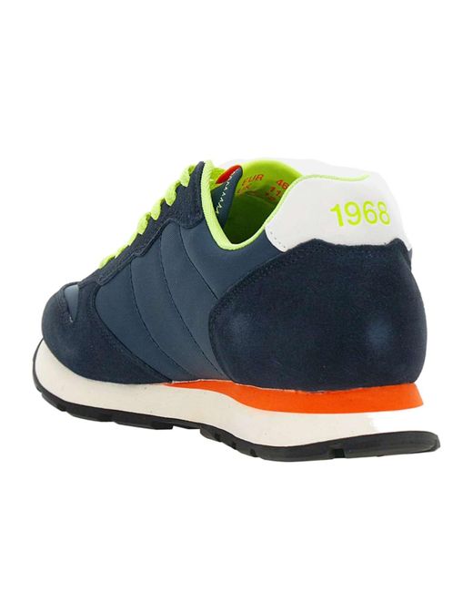 Sun 68 Blue Round-Toe Lace-Up Sneakers for men
