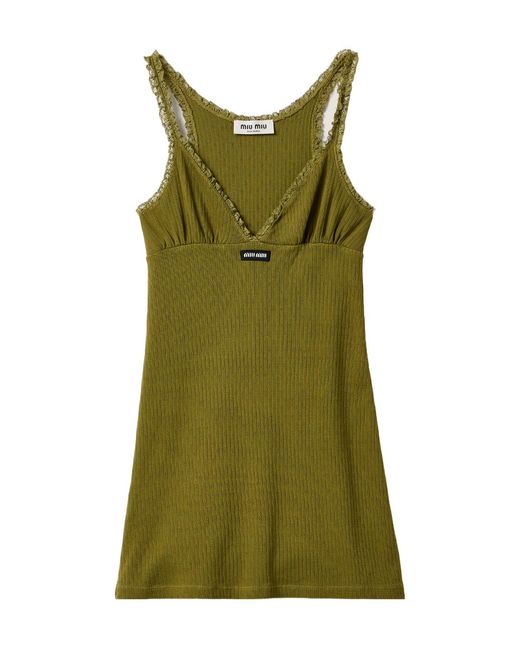 Miu Miu Green Garment-Dyed Cotton Mini Dress