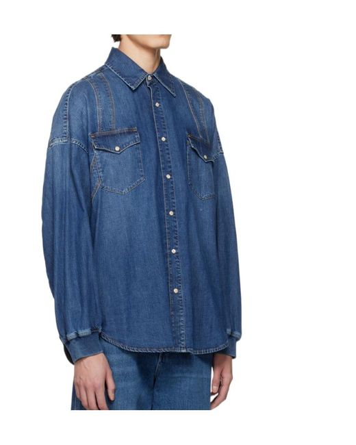 McQueen Blue Buttoned Denim Shirt for men