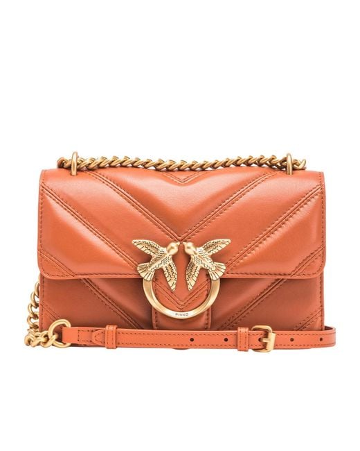 Pinko Orange Love One Chain Linked Mini Crossbody Bag