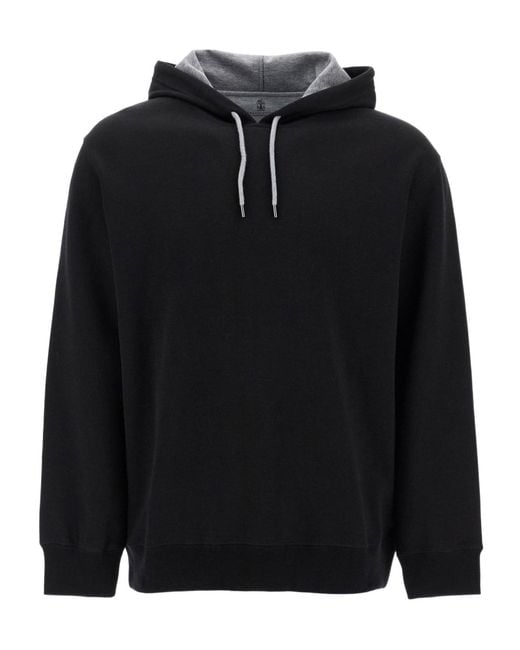 Brunello Cucinelli Black Long Sleeved Drawstring Hoodie for men
