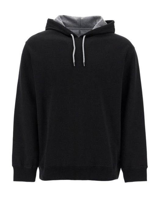 Brunello Cucinelli Black Long Sleeved Drawstring Hoodie for men