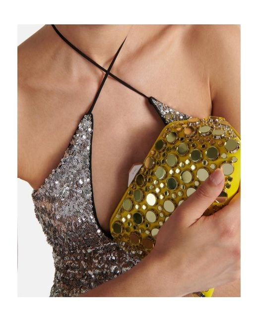 The Attico Yellow Midnight Mini Embellished Leather Clutch