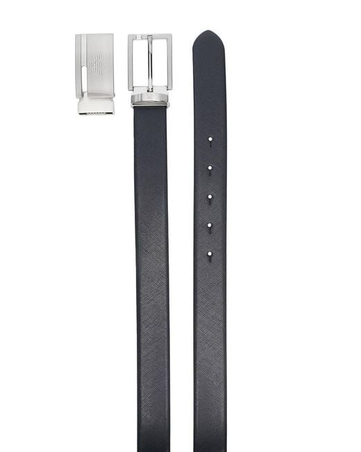 Emporio Armani White Logo Engraved Buckled Belt for men