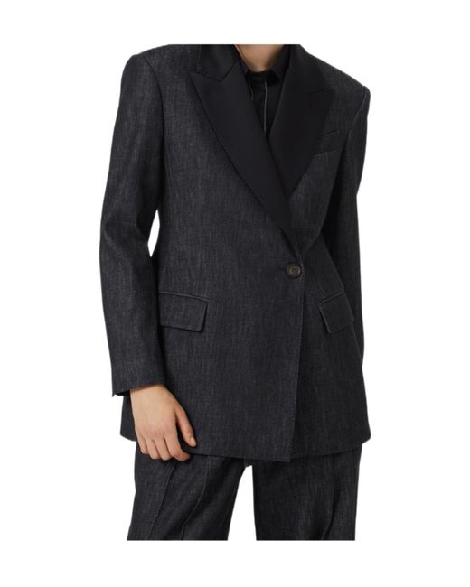 Brunello Cucinelli Black Double-Breasted Denim Blazer