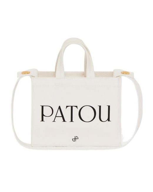 Patou White Small Logo-Printed Top Handle Bag