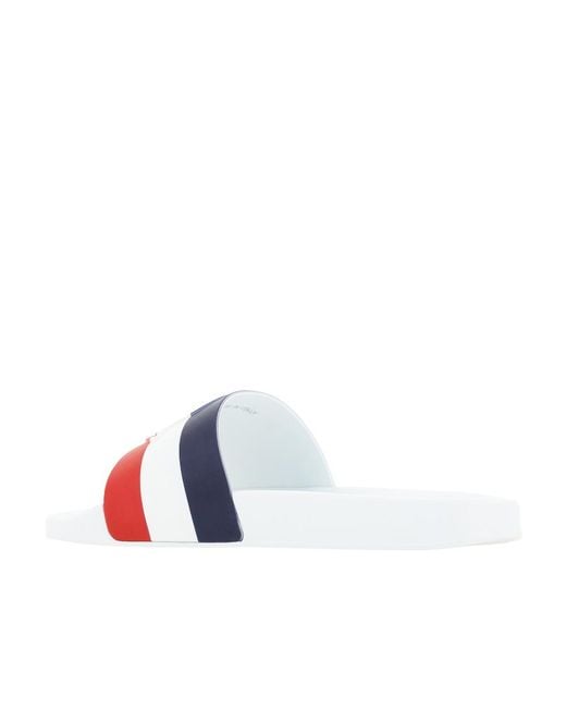 Moncler White Logo-Embossed Striped Slides for men