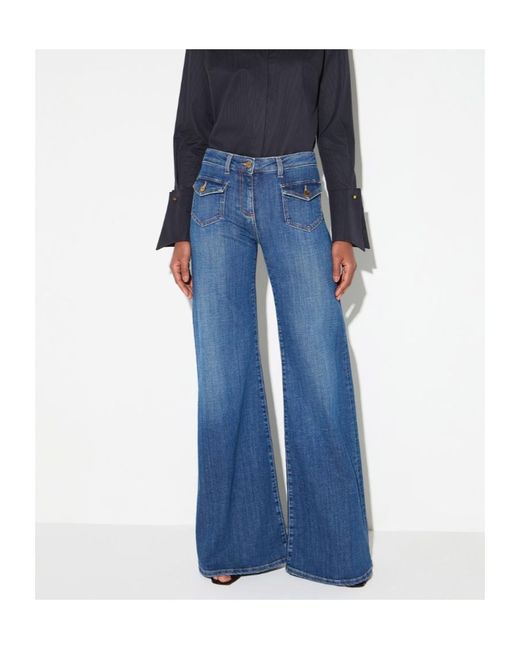 Elisabetta Franchi Blue Bell-Bottom Jeans