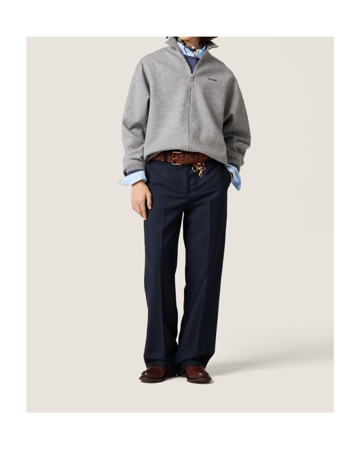Miu Miu Gray Cashmere And Jersey Zipper Cardigan