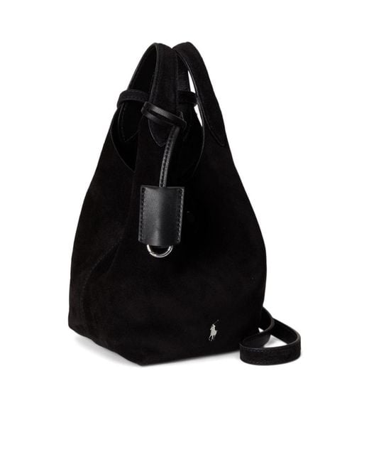 Polo Ralph Lauren Black Polo Play Suede Tote Bag