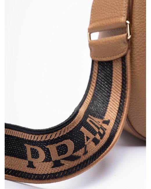 Prada Natural Logo Plaque Zipped Shoulder Bag