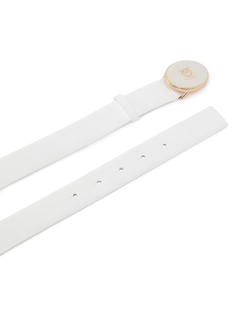 Pinko White Logo Detailed Buckled Belt