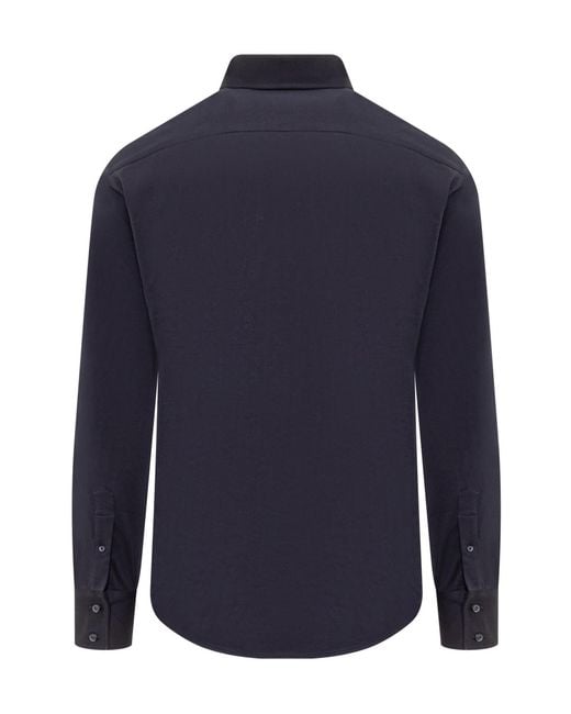Brunello Cucinelli Blue Collared Long-Sleeved Shirt for men