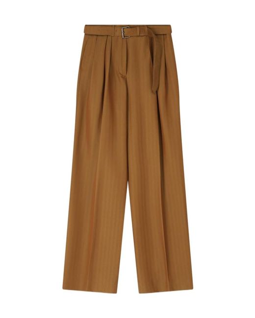 Dries Van Noten Brown Peaches Belted Wide-Leg Pants