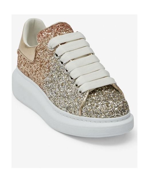 McQueen Gray Oversized Glitter Chunky Lace-Up Sneakers